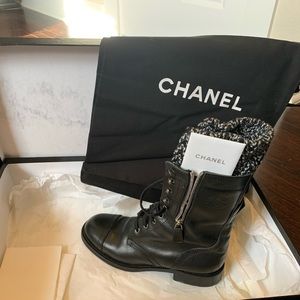 Unique Chanel mid calf lace up boots
